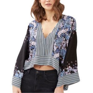 Free People Mix N Match Bohemian Flounce Sleeve Blouse‎ In Black Combo Small